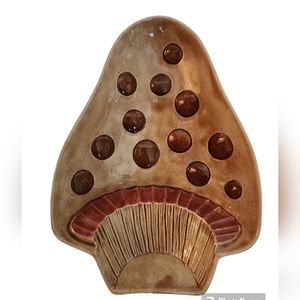 VINTAGE 70s Gare Brown Tan Woodland Mushroom Glazed Art Pottery Serving Bowl